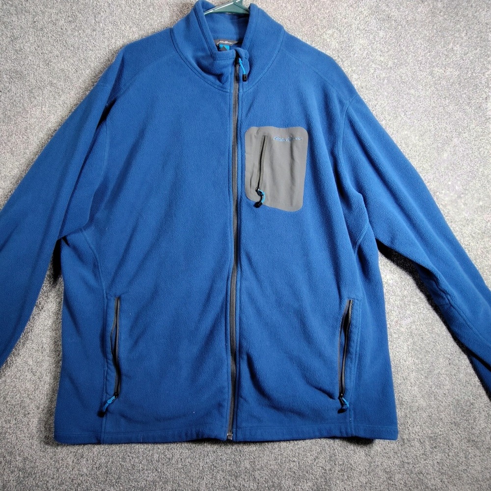 Eddie Bauer Fleece Jacket Full Zip Outdoor Activewear Coat Mens 2XL Blue